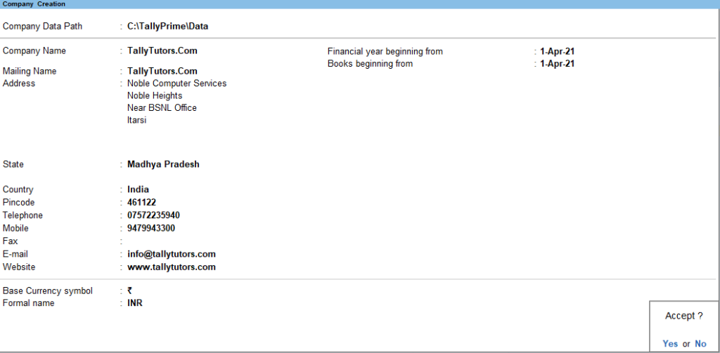 TallyPrime में Company कैसे बनाएं? (Step-by-Step Hindi Guide)
