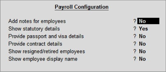 Tally F12 Payroll Configuration