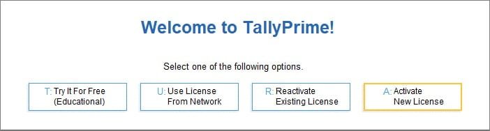 लाइसेंसिंग विकल्प स्क्रीन; Tally License Options